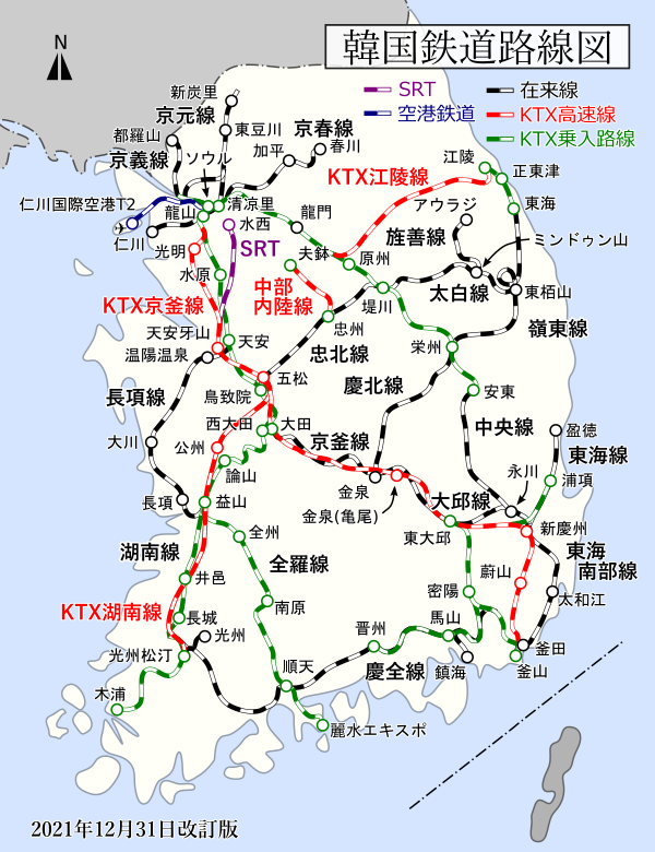 韓国鉄道路線図